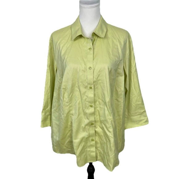 Coldwater Creek Blouse Women Plus Size 2X Button Up Shirt Green No Iron Cotton - Picture 1 of 10